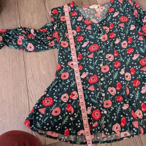 Matilda Jane Green Yesteryear Peplum Button Up Floral Green Top Size Medium - Picture 10 of 10